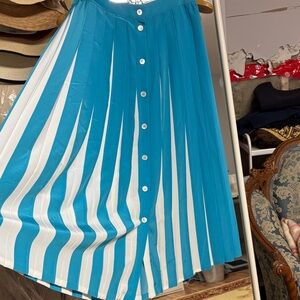 Blue and White Pleated Button-Down Skirt Vintage 80th